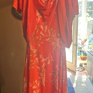 Robbie Bee Orange Maxi Dress Cowl Neck Dolman Sleeve